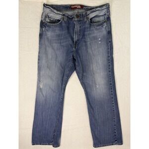 Express Jeans Mens 36x32 Blue Bootcut Blake Medium Wash Loose Baggy Distressed
